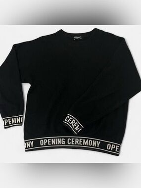 Opening Ceremony Black Pullover Crewneck Sweater White Logo Trim Women’s Size XS